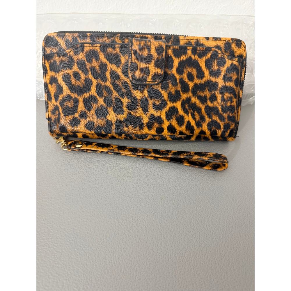 Leopard Print Zip Around Wallet Wristlet Animal Print Clutch Card Organizer